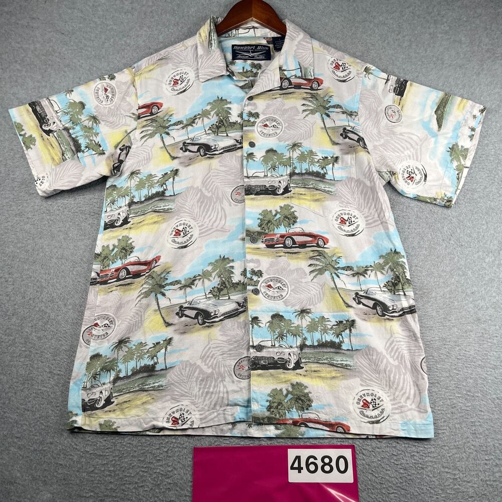 Newport Blue Corvette Tropical Print Shirt Button Up Short Sleeve Mens Large